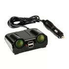 Lampa, Szivargyújtó elosztó 2-es, 2xUSB Port, 8A 12/24 V