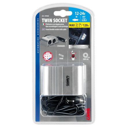 Lampa, Szivargyújtó elosztó 2-es, Alumínium, 10A 12/24V