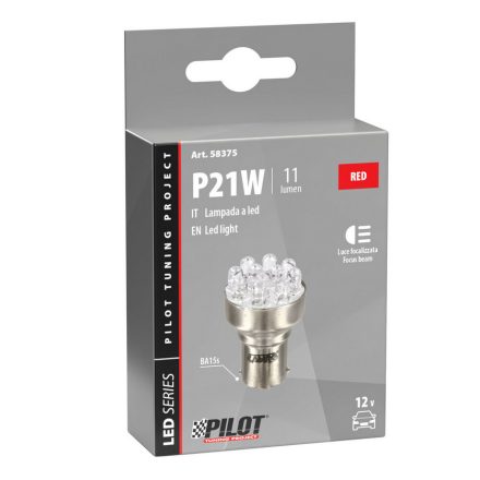 Lampa, Ba15S Led, Piros, 12V 21W