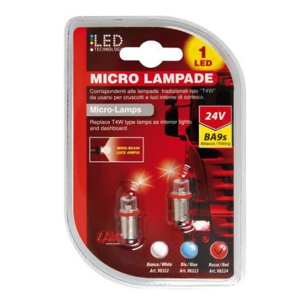 Lampa, 24V BA9S (T4W) 1 LED DIÓDA, PIROS SZÍNŰ- PÁRBAN