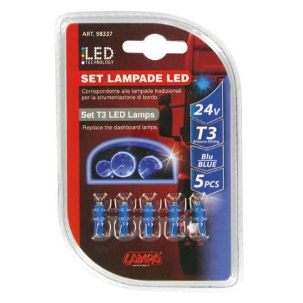 Lampa, 24V T3, 1 LED DIÓDA, KÉK SZÍNŰ, - SZETT