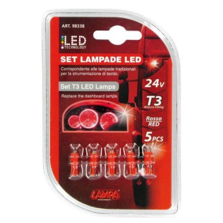 Lampa, 24V T3, 1 LED DIÓDA, PIROS SZÍNŰ, - SZETT