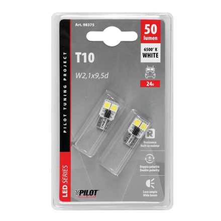 Lampa,  24V T10, (W5W) 4 SMD LED, fehér színű, pár