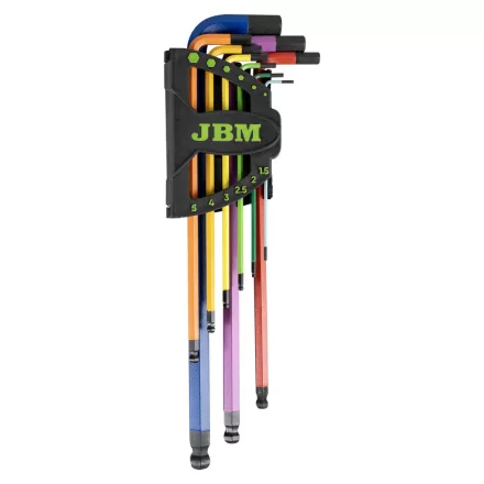 JBM 9 darabos, színesre festett, extra hosszú, imbuszkulcskészlet