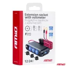 Amio Szivargyújtós Elosztó Voltmérővel és USB-vel