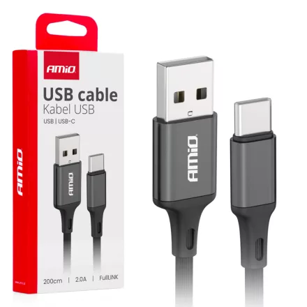Amio Adatkábel USB-USB-C 2M Fekete 2A