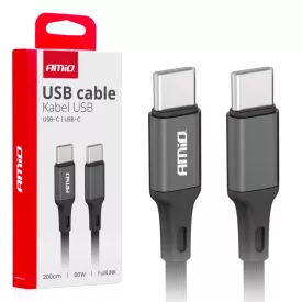 Amio Adatkábel USB-C-USB-C 200 CM 60 W Fekete