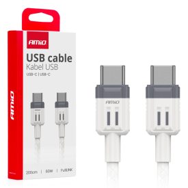 Amio Adatkábel USB-C-USB-C 200 CM 60W Fehér