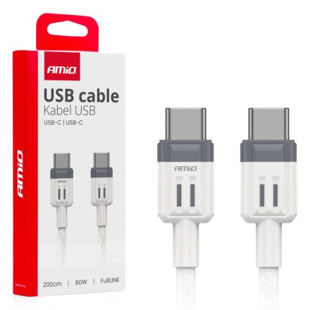 Amio Adatkábel USB-C-USB-C 200 CM 60W Fehér
