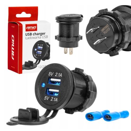 Amio, Dupla Usb Aljzat, Beépíthető, Vízálló, 12/24V