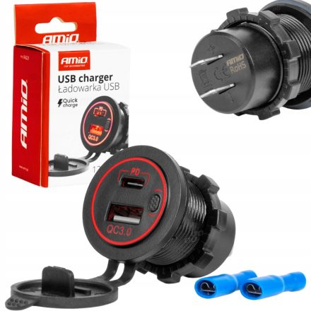 Amio, Usb és Usb-C Aljzat, Beépíthető, Vízálló, 12/24V