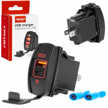 Amio, Usb és Usb-C Aljzat, Beépíthető, Vízálló, 12/24V