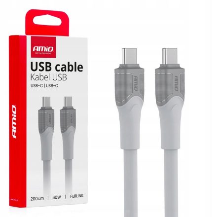 Amio, Adatkábel Usb C - Usb C, Fehér 2m 60W