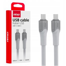 Amio, Adatkábel Usb C - Usb C, Fehér 3m 60W