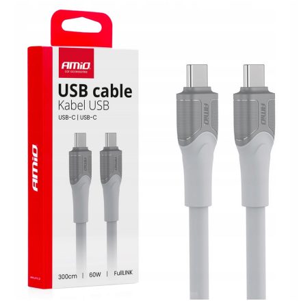 Amio, Adatkábel Usb C - Usb C, Fehér 3m 60W