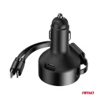 Amio, Szivargyújtó Töltő Usb-C - Lightning, Behuzható, 60W 12/24V