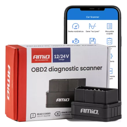 Amio, Diagnosztikai Eszköz OBD2, Vezeték Nélküli, 12/24V