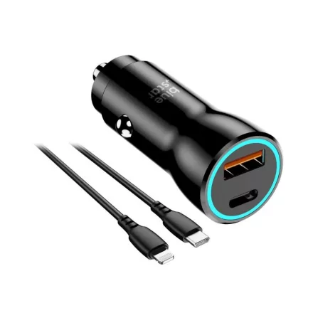BlueStar, Szivargyújtó Usb Töltő, Usb/USb-c Aljzat, 12V 25W