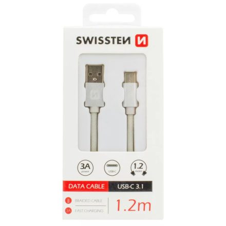 SWISSTEN Adatkábel - USB > USB-C 3.1 - 3A - 1,2m - Ezüst/Fehér
