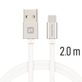 SWISTEN ADATKÁBEL USB-USB-C 3A 2M TEXTIL BEVONATTAL EZÜST