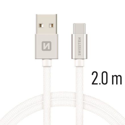 SWISTEN ADATKÁBEL USB-USB-C 3A 2M TEXTIL BEVONATTAL EZÜST