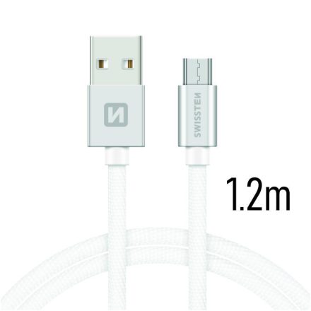 SWISSTEN Adatkábel - USB > microUSB - 3A - 1,2m - Ezüst/Fehér