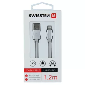   SWISSTEN Adatkábel - USB > Lightning - 3A - 1,2m - Ezüst/Fehér