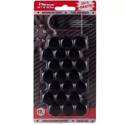 J-Tec, Kerékcsavar Kupak, 17mm 21db, Fekete Műanyag
