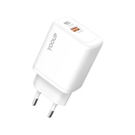 YooUp NC56-D Dupla Hálózati Töltő (USB - Type-C) PD 20W Fehér