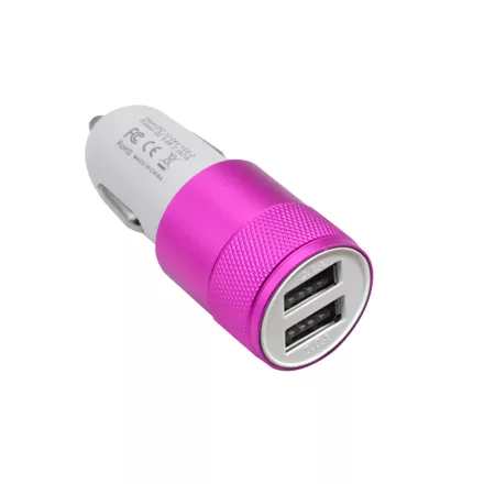 Szivargyújtó Usb Elosztó 2-es, Rózsaszín, 12/24V 2,1A