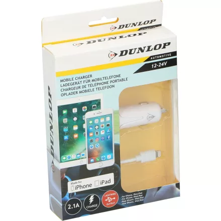 Dunlop, Szivargyújtó Töltő, iPhone, 12/24V, 2,1A