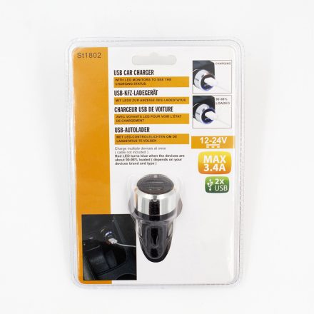 MaxSpeed Szivargyújtó USB Töltő 2x 12-24V Max 3,4A