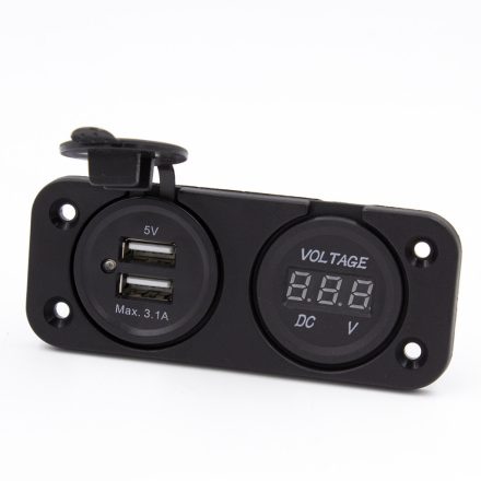 MAXSPEED USB ALJZAT DUPLA VOLTMÉRŐVEL DIGITÁLIS 12/24V SZERELHETŐ