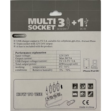Homasita, Szivargyújtó elosztó, 3-as+USB
