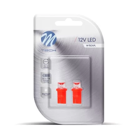 M-Tech, LB006AR T10 Led Izzó, Piros Konkáv, 12V W5W