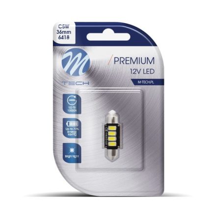 M-Tech, LB334W Szofita Led Izzó, Fehér 36mm, Canbus 12V C5W