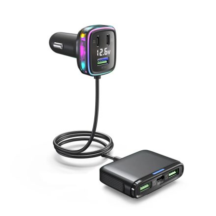 GC05 6 portos USB és USB C Autós Szivargyújtós feszültségmérővel 12/24V 115W